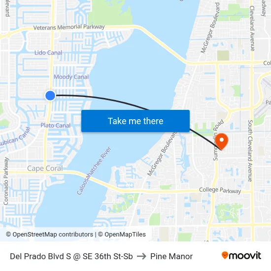 Del Prado Blvd S @ SE 36th St-Sb to Pine Manor map
