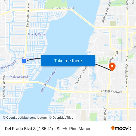 Del Prado Blvd S @ SE 41st St to Pine Manor map