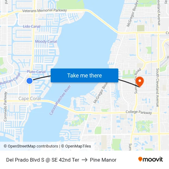 Del Prado Blvd S @ SE 42nd Ter to Pine Manor map