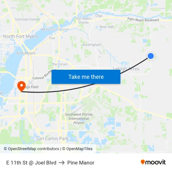 E 11th St @ Joel Blvd to Pine Manor map