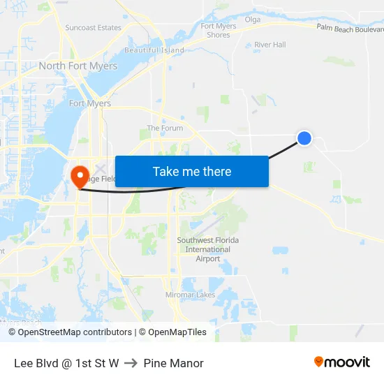 Lee Blvd @ 1st St W to Pine Manor map