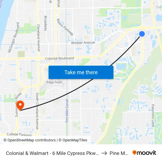 Colonial & Walmart - 6 Mile Cypress Pkwy @ Dani Dr to Pine Manor map