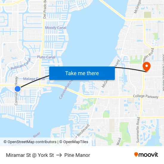 Miramar St @ York St to Pine Manor map
