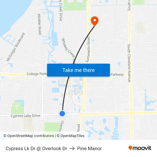 Cypress Lk Dr @ Overlook Dr to Pine Manor map