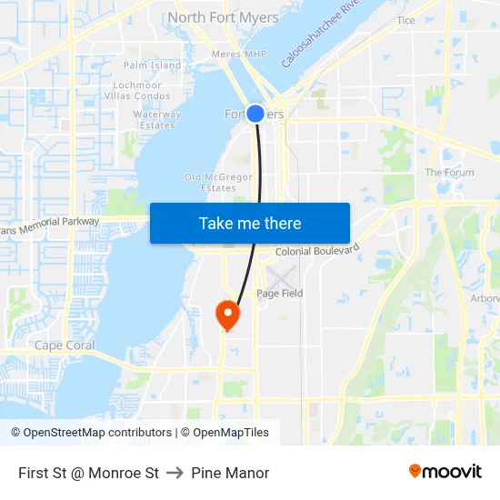 First St @ Monroe St to Pine Manor map
