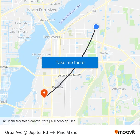 Ortiz Ave @ Jupiter Rd to Pine Manor map