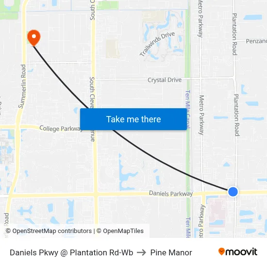 Daniels Pkwy @ Plantation Rd-Wb to Pine Manor map