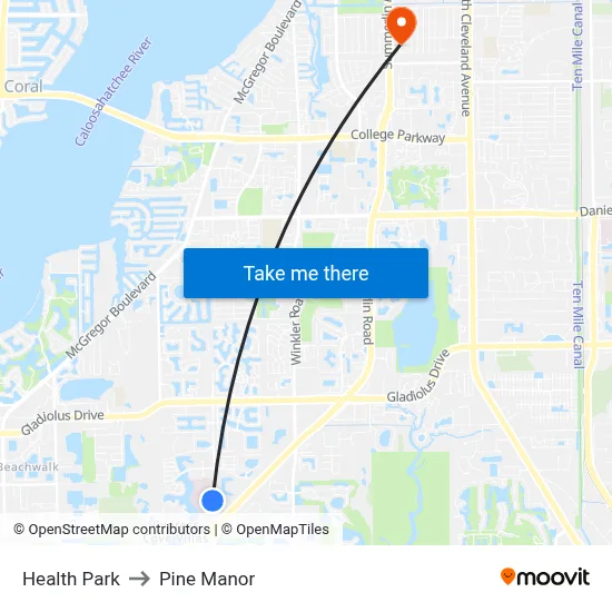 Health Park to Pine Manor map