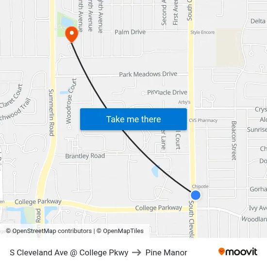 S Cleveland Ave @ College Pkwy to Pine Manor map