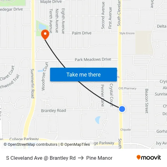 S Cleveland Ave @ Brantley Rd to Pine Manor map