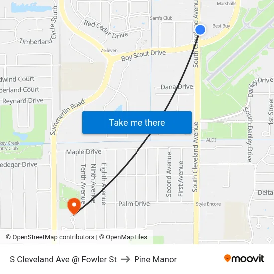 S Cleveland Ave @ Fowler St to Pine Manor map
