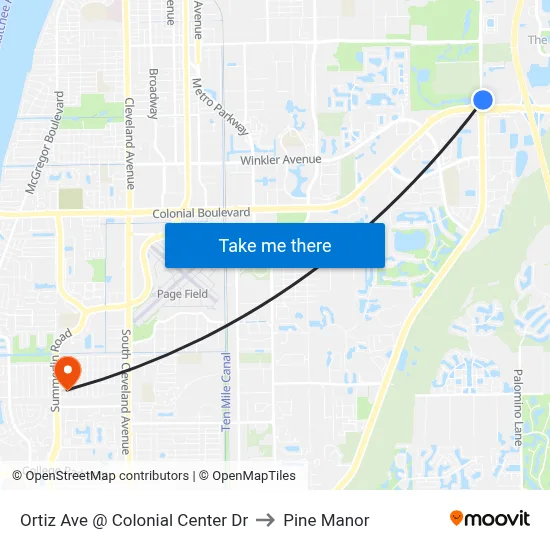 Ortiz Ave @ Colonial Center Dr to Pine Manor map