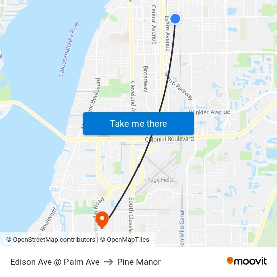 Edison Ave @ Palm Ave to Pine Manor map