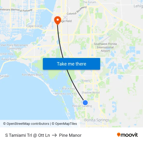 S Tamiami Trl @ Ott Ln to Pine Manor map