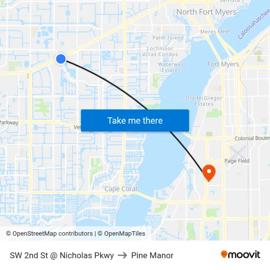 SW 2nd St @ Nicholas Pkwy to Pine Manor map