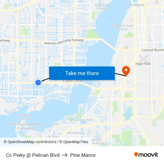Cc Pwky @ Pelican Blvd to Pine Manor map
