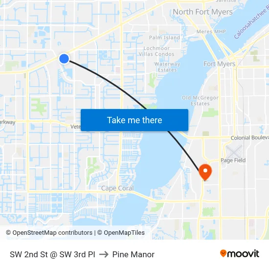 SW 2nd St @ SW 3rd Pl to Pine Manor map