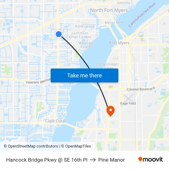 Hancock Bridge Pkwy @ SE 16th Pl to Pine Manor map