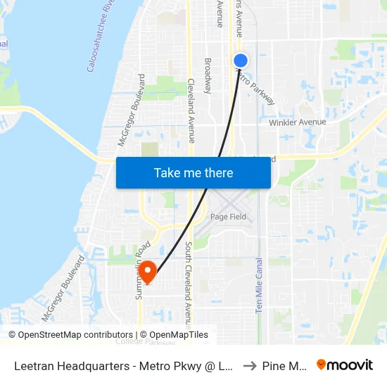 Leetran Headquarters - Metro Pkwy @ Lee Tran Facil to Pine Manor map