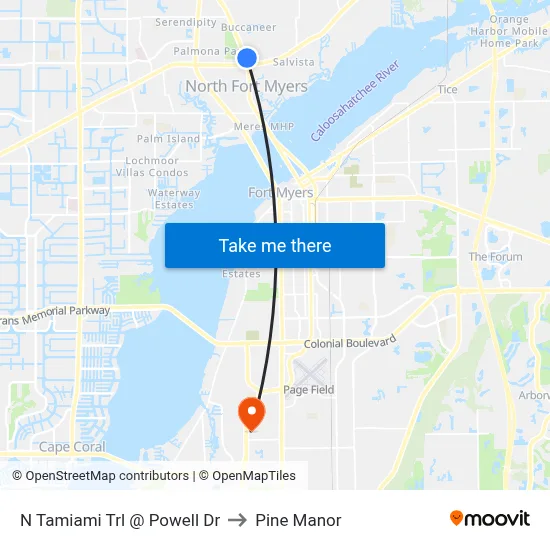 N Tamiami Trl @ Powell Dr to Pine Manor map