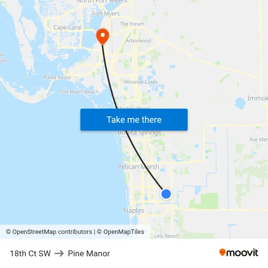 18th Ct SW to Pine Manor map