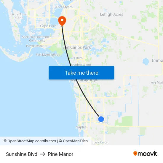 Sunshine Blvd to Pine Manor map