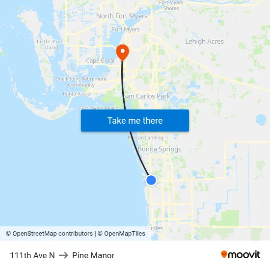 111th Ave N to Pine Manor map