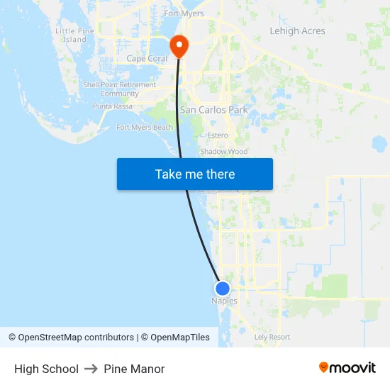 High School to Pine Manor map