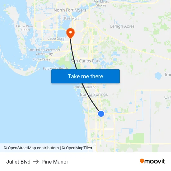 Juliet Blvd to Pine Manor map