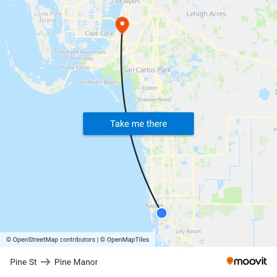 Pine St to Pine Manor map