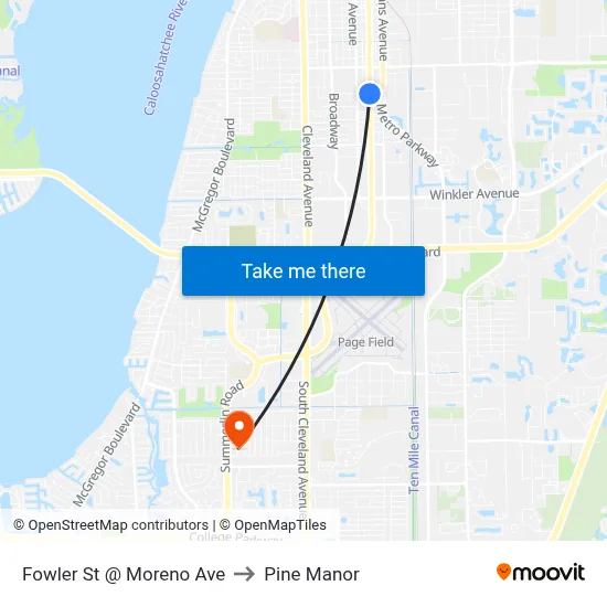 Fowler St @ Moreno Ave to Pine Manor map