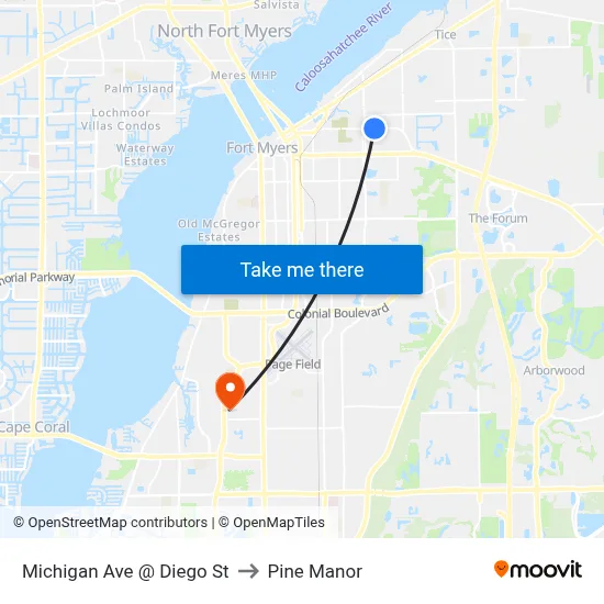 Michigan Ave @ Diego St to Pine Manor map