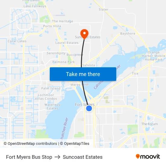 Fort Myers Bus Stop to Suncoast Estates map