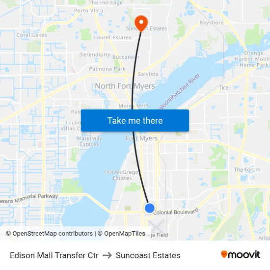 Edison Mall Transfer Ctr to Suncoast Estates map