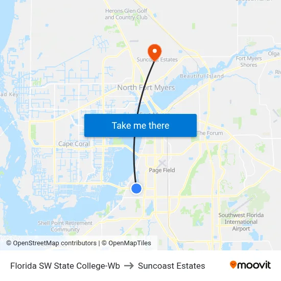 Florida SW State College-Wb to Suncoast Estates map