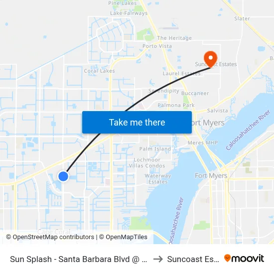 Sun Splash - Santa Barbara Blvd @ SE 4th Terr to Suncoast Estates map