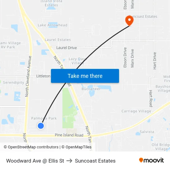 Woodward Ave @ Ellis St to Suncoast Estates map