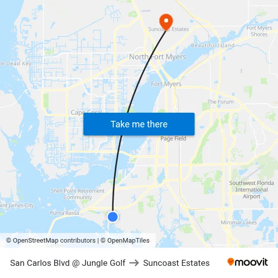 San Carlos Blvd @ Jungle Golf to Suncoast Estates map