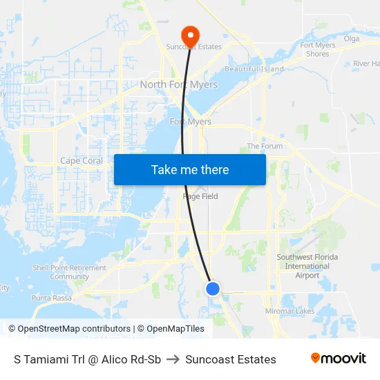 S Tamiami Trl @ Alico Rd-Sb to Suncoast Estates map