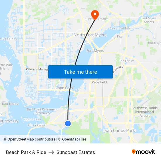 Beach Park & Ride to Suncoast Estates map