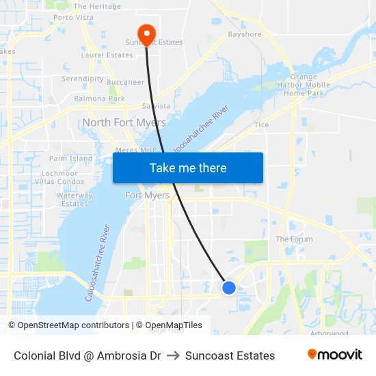 Colonial Blvd @ Ambrosia Dr to Suncoast Estates map