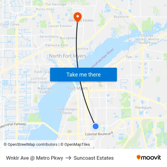 Wnklr Ave @ Metro Pkwy to Suncoast Estates map