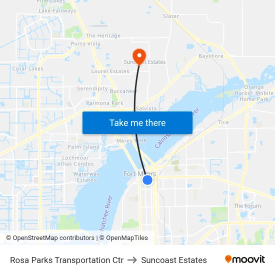 Rosa Parks Transportation Ctr to Suncoast Estates map