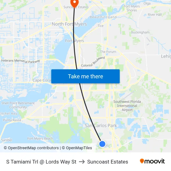 S Tamiami Trl @ Lords Way St to Suncoast Estates map
