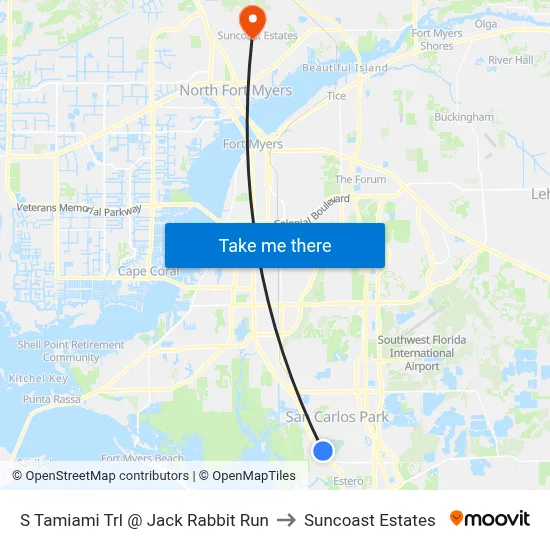 S Tamiami Trl @ Jack Rabbit Run to Suncoast Estates map