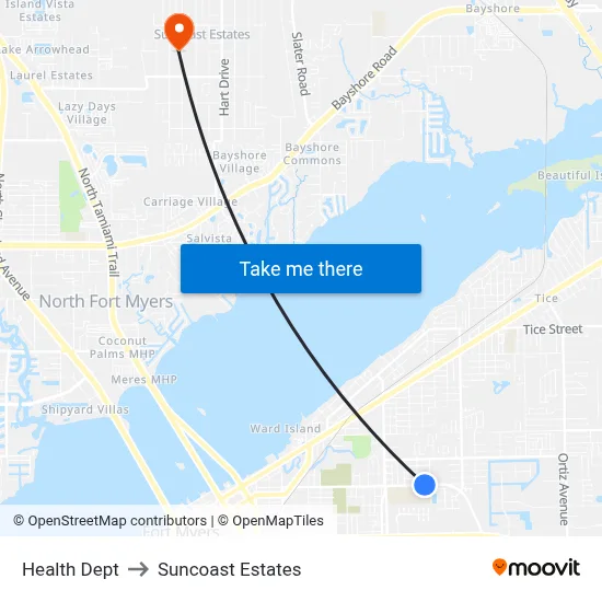Health Dept to Suncoast Estates map