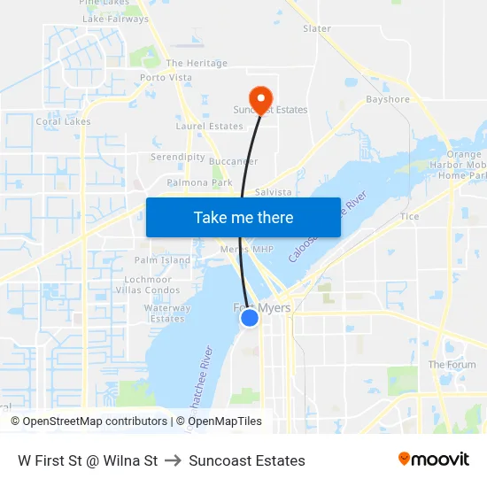 W First St @ Wilna St to Suncoast Estates map