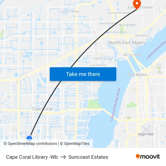 Cape Coral Library -Wb to Suncoast Estates map