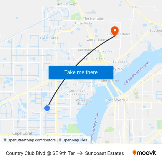 Country Club Blvd @ SE 9th Ter to Suncoast Estates map