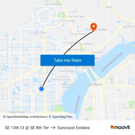 SE 13th Ct @ SE 8th Ter to Suncoast Estates map